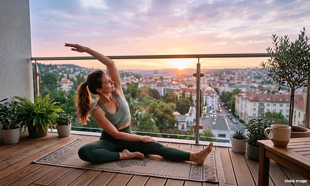Balcony yoga deck with sunrise views