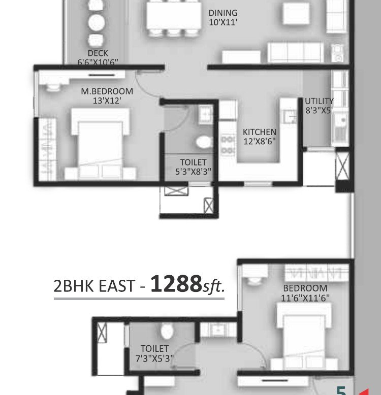 3 BHK floor plan — Ankuraa Pristine Park